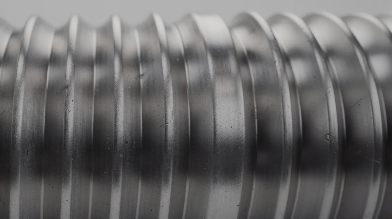 The image displays a close-up view of corrugated stainless steel bellows, highlighting the intricate convolution pattern essential for accommodating thermal expansion and axial movement in piping systems. These metallic expansion joints are designed for durability and flexibility, making them suitable for various industrial applications, including the chemical industry.